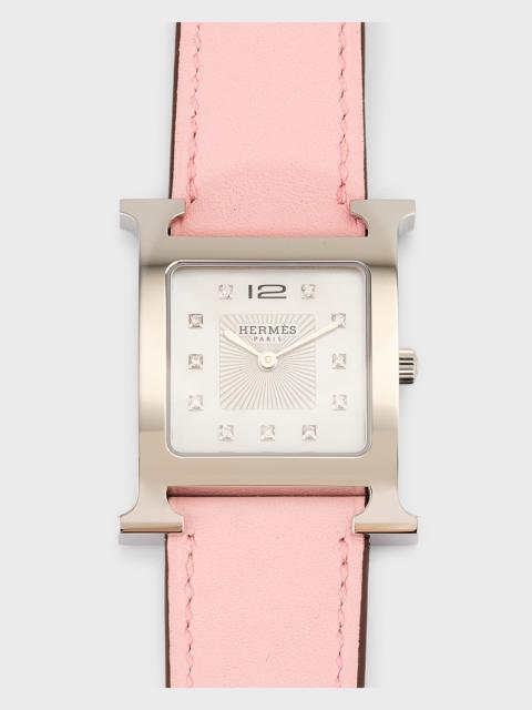 Hermès 30mm Heure H Diamond Mother-of-Pearl Watch with Leather Strap