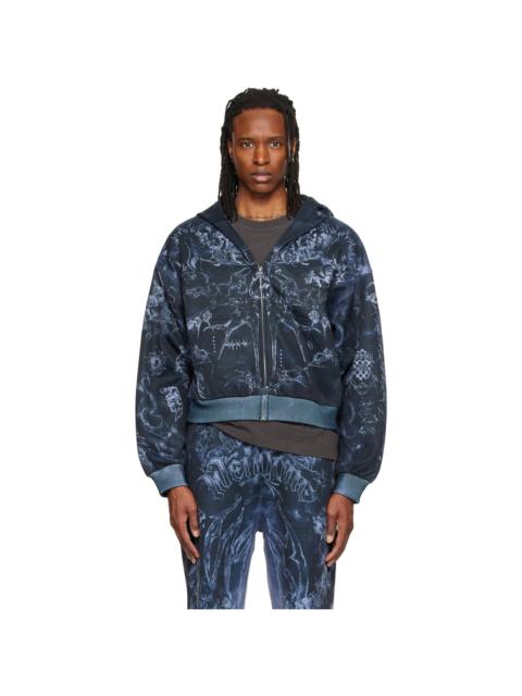 We11done Gray Tattoo Printed Zip-Up Hoodie
