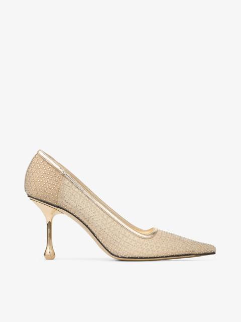 JIMMY CHOO Ixia 80 Gold Illusion Crystal Mesh and Liquid Metal Leather Pumps