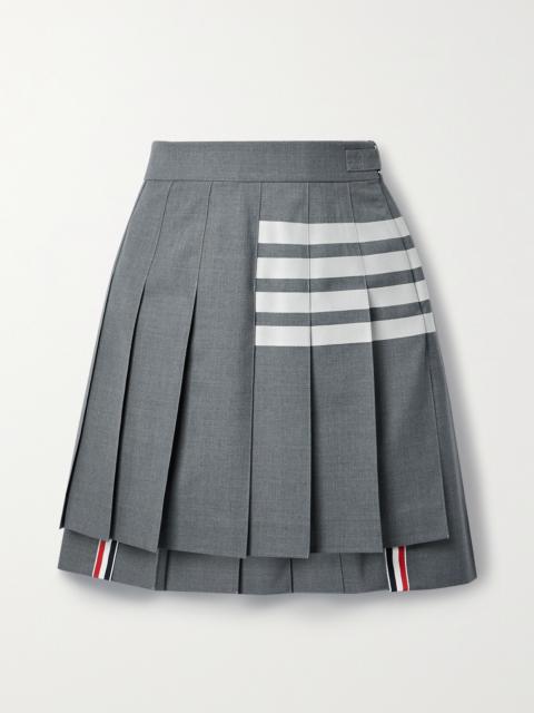 Thom Browne Grosgrain-trimmed Pleated Striped Wool Mini Skirt
