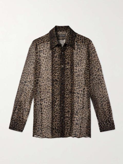 TOM FORD Pleated Leopard-Print Silk-Chiffon Shirt