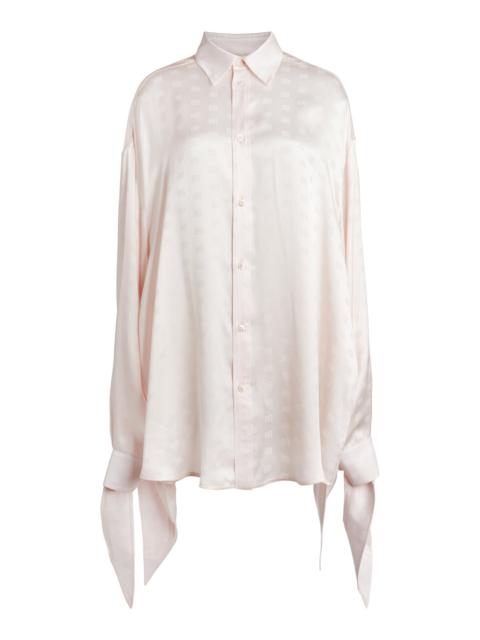 BALENCIAGA Knotted-Cuff Logo-Jacquard Silk Shirt white