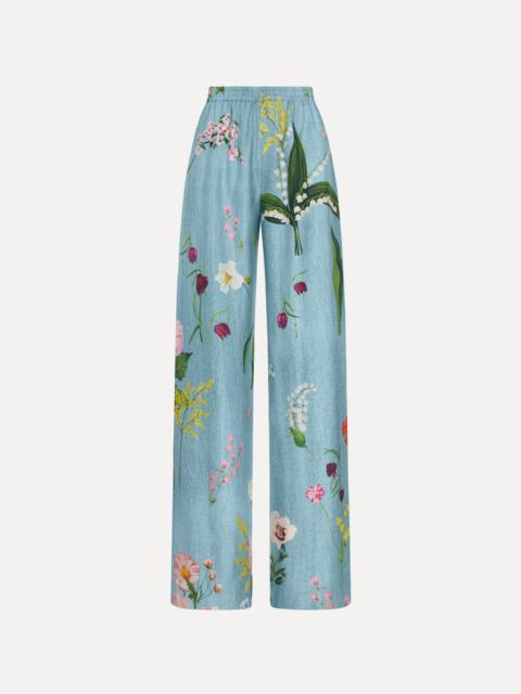 Oscar de la Renta MIXED BOTANICAL SILK TWILL PANT