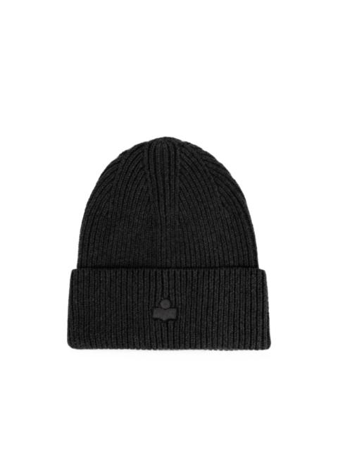 Isabel Marant Mayers logo-patch ribbed-knit beanie hat