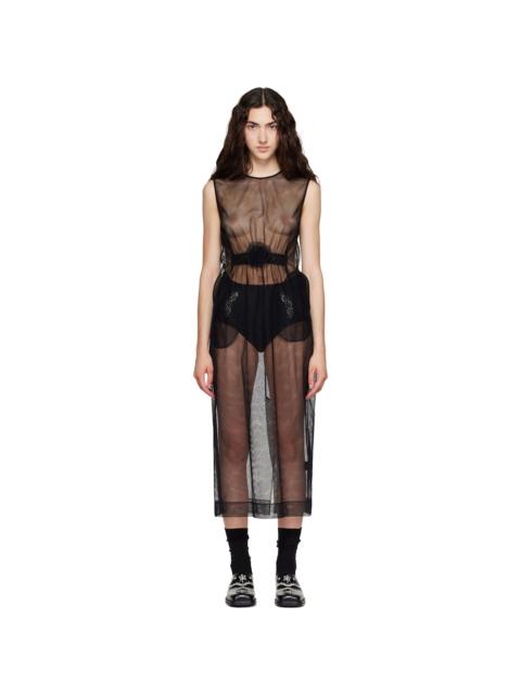Simone Rocha Black Gathered Rose Contour Midi Dress