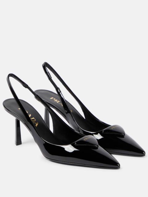 Prada Logo patent leather slingback pumps