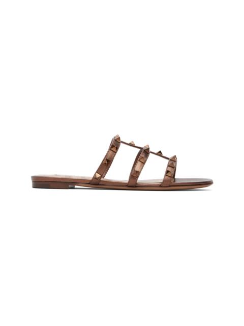 Valentino Bronze Rockstud Flat Metallic Nappa Slide Sandals