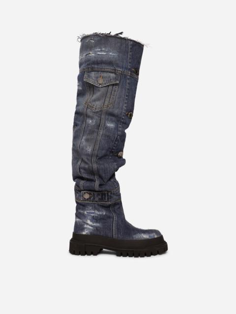 Dolce & Gabbana Patchwork denim hi-trekking boots