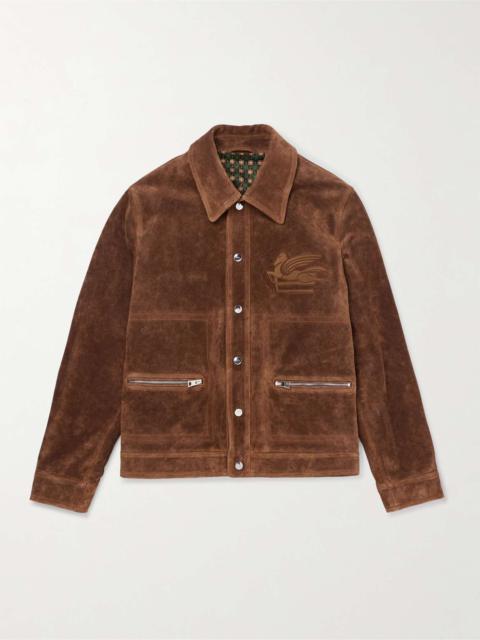 Logo-Embroidered Suede Jacket