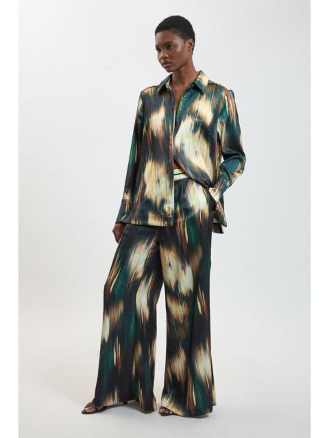 KAREN MILLEN Blur Print Hammered Satin Wide Leg Woven Trouser