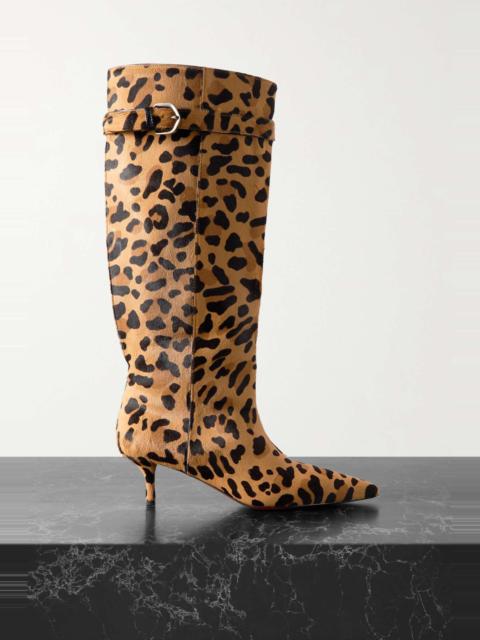 55 cutout leopard-print suede knee boots