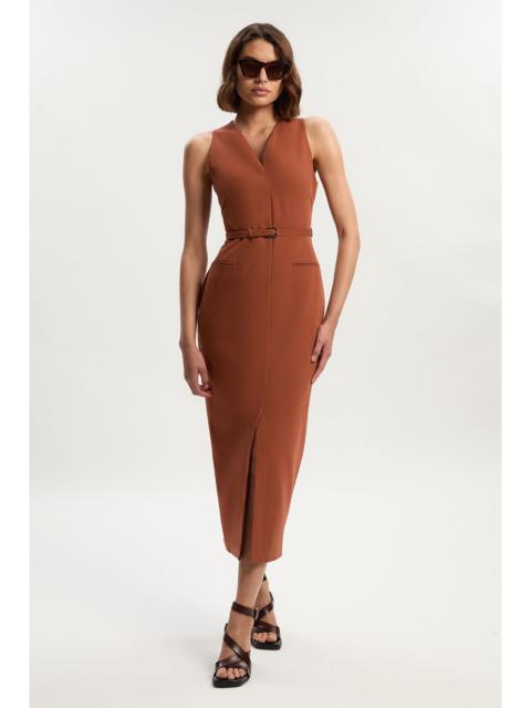 KAREN MILLEN Tailored Twill Essential Sleeveless Belted Pencil Maxi Dress