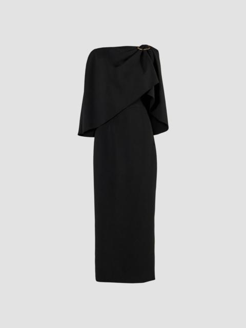 CAROLINA HERRERA Women's Stretch Virgin-Wool Draped Cape Midi Dress - Black