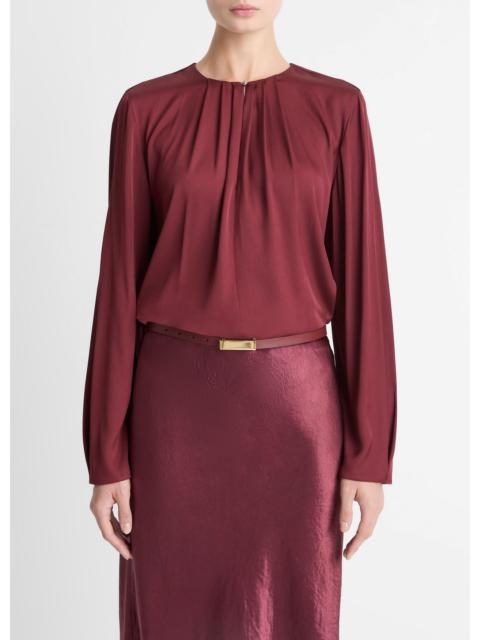 Vince Silk-Blend Pleated-Neck Blouse