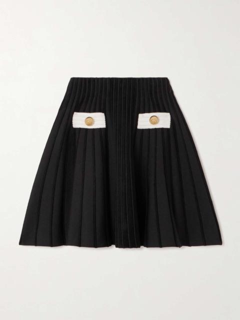 Balmain Button-embellished knitted mini skirt