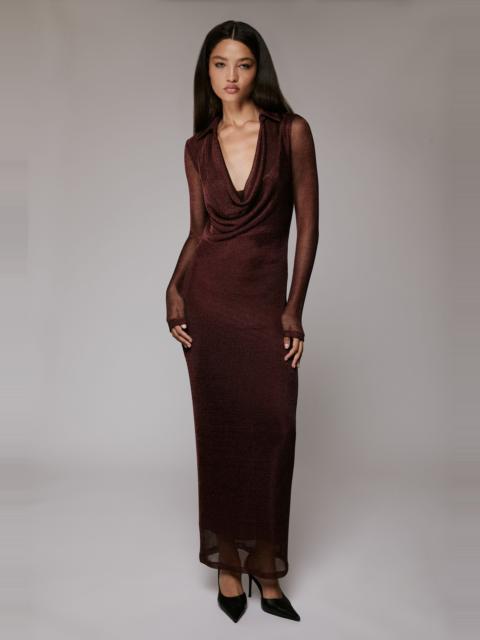BARDOT Lorel Lurex Midi Dress In Deep Plum
