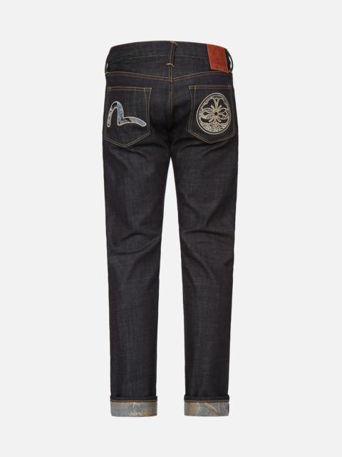 EVISU BROCADE SEAGULL AND KAMON APPLIQUÉ SLIM STRAIGHT FIT JEANS #2010