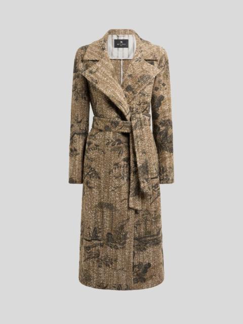 Etro BOUCLÉ WRAP COAT WITH FLOWER AND ANIMAL MOTIF