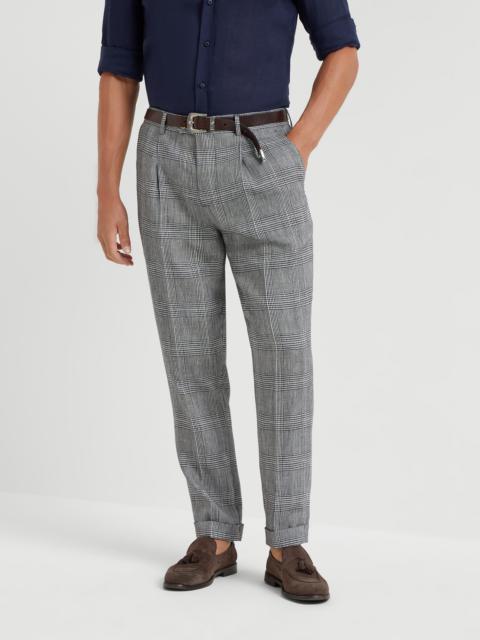 Brunello Cucinelli Cotton and linen Prince of Wales leisure fit trousers with pleat