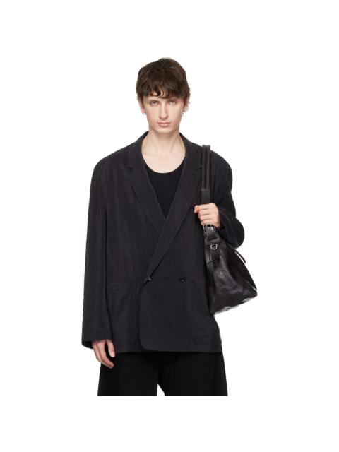 Lemaire Black Soft Double Breasted Dry Silk Blazer
