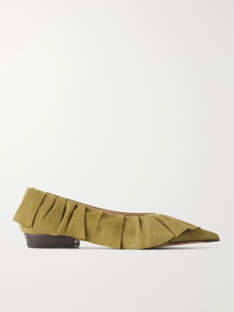 JW Anderson Ruffled nubuck-trimmed suede ballet flats Army green