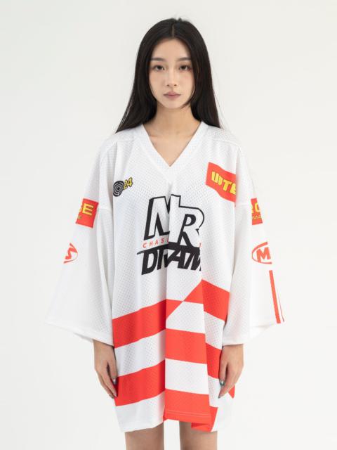 WHITE/ RED OVERSIZED FOOTBALL TOP