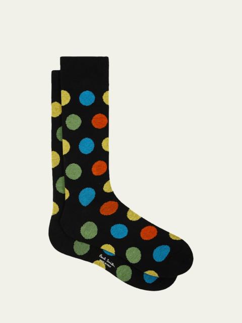 Paul Smith Men's Mike Large Polka Dot Cotton Crew Socks