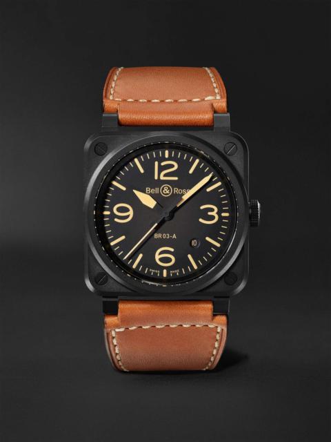 Bell & Ross BR 03 Heritage Automatic 41mm Ceramic and Leather Watch, Ref. No. BR03A-HER-CE/SCA