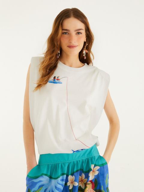 FARM RIO Off-White Fishing Dreams Padded Shoulder T-Shirt