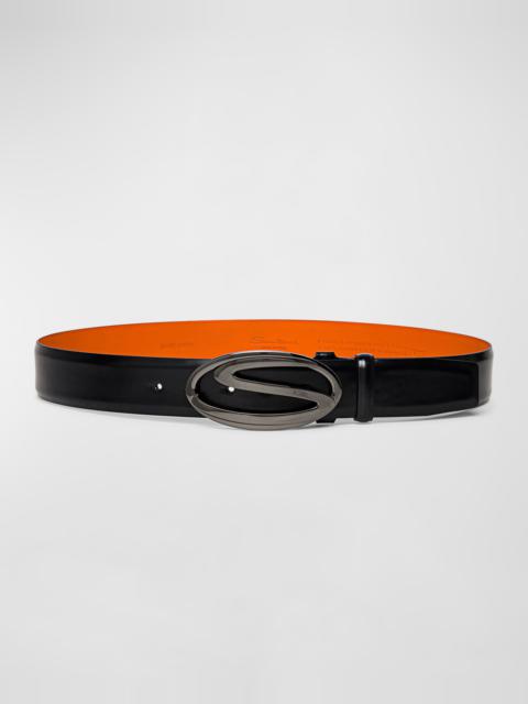 Santoni Men's Oval S-Logo Cuttable Leather Belt