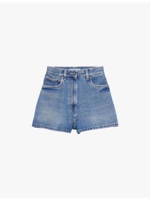 Prada High-Rise Faded-Wash Denim Shorts