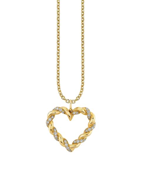 SYDNEY EVAN Women's Overboard Pave Rope Heart Charm On 18" Light Tiffany Chain - Yellow Gold
