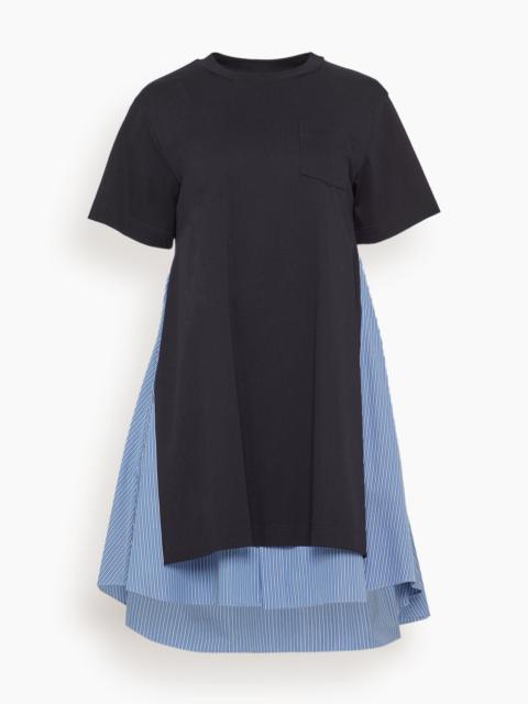 sacai Poplin x Cotton Jersey Dress in Navy/Blue Stripe