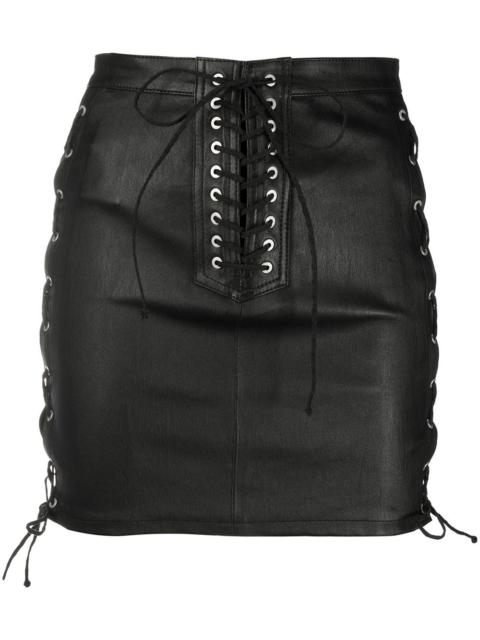 Unravel laced leather mini skirt