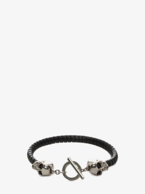 Men's Skull Leather Bracelet in Black
