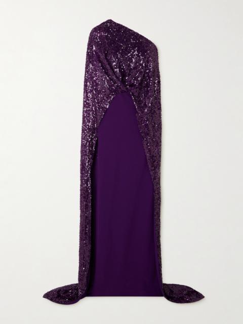 Safiyaa Cadenza Cape-effect Sequined Georgette And Stretch-crepe Gown