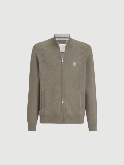 Brunello Cucinelli Cashmere double knit cardigan with zipper and logo