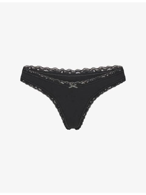 SKIMS Lightweight Lace-Trim and Stretch-Cotton Thong