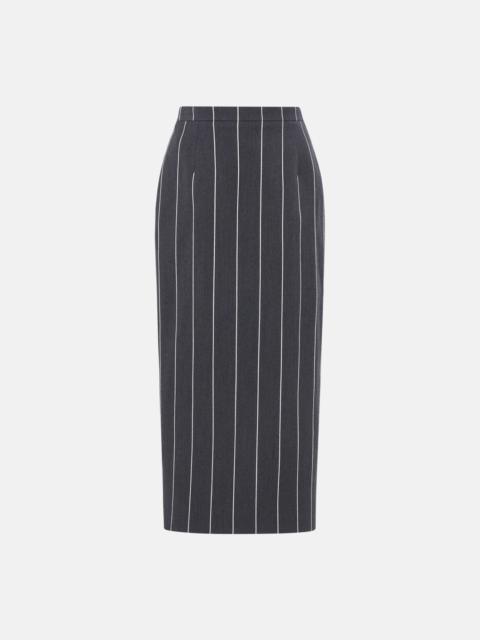 Alessandra Rich LIGHT WOOL PINSTRIPE MIDI SKIRT