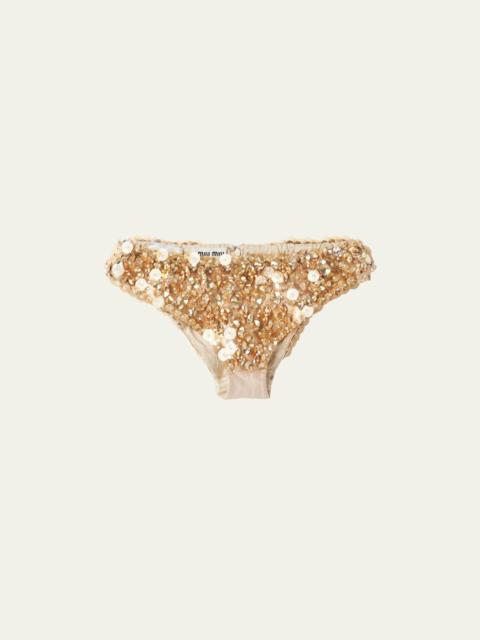 Miu Miu Sequin-Embellished Silk Briefs