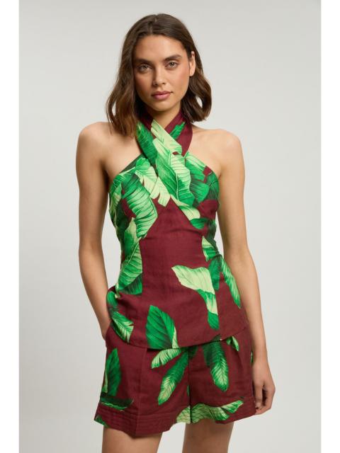 KAREN MILLEN Viscose Linen Palm Tree Woven Short