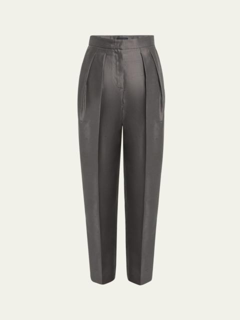 GIORGIO ARMANI Shantung Silk Pleated Straight-Leg Trousers