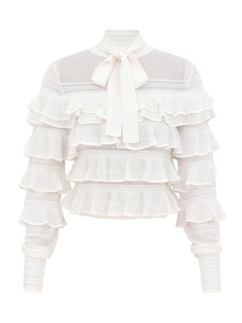 Zimmermann LUNA LACE FRILL TIE NECK TOP