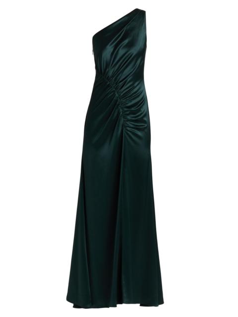 MILLY Women's Whitney Asymmetric Hammered Satin Dress - Dark Emerald