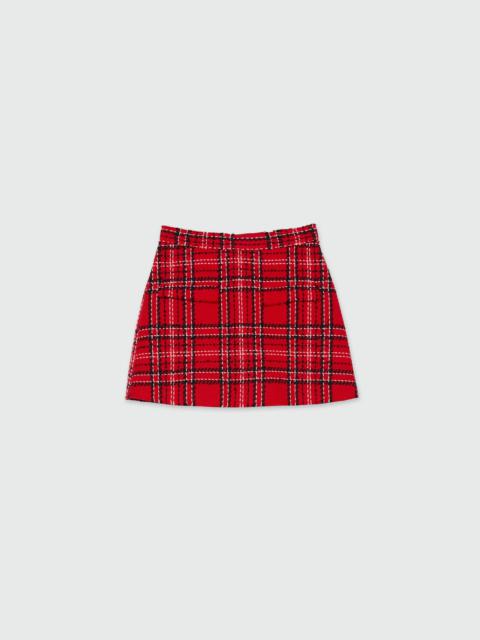 MSGM Red tweed tartan skort