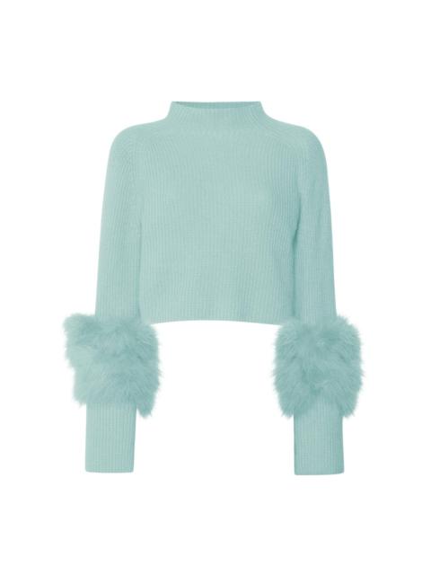 LAPOINTE Cashmere Cropped Sweater With Marabou Feathers