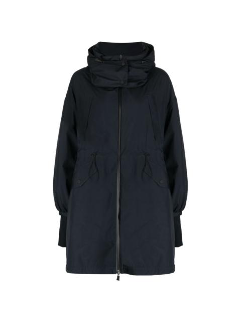 slouch-hood zip-up coat