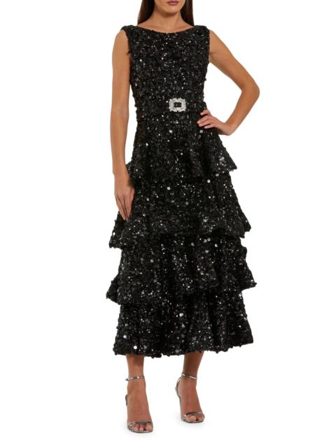 MAC DUGGAL Women's Sequined Tiered Midi-Dress - Black
