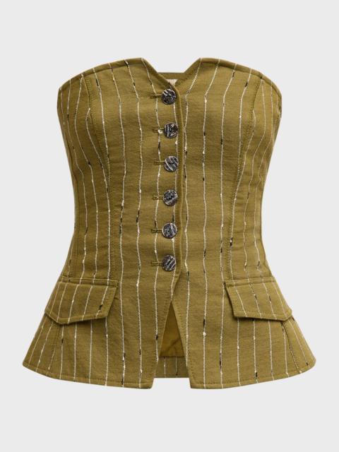 Noemie Pinstripe Wool-Blend Corset Top