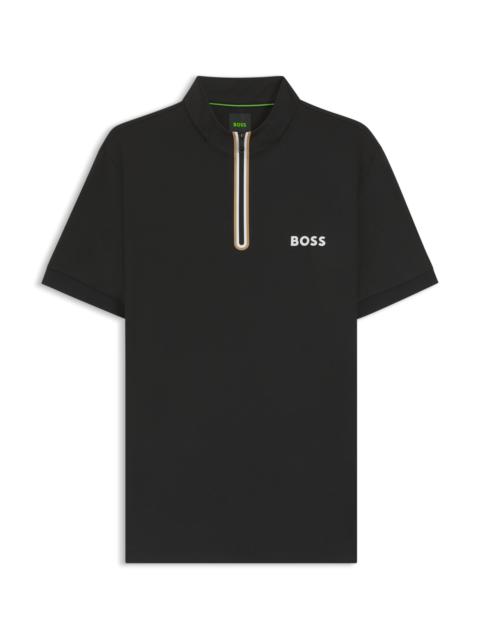 BOSS ACTIVE ZIP-NECK T-SHIRT IN STRETCH-MESH JERSEY